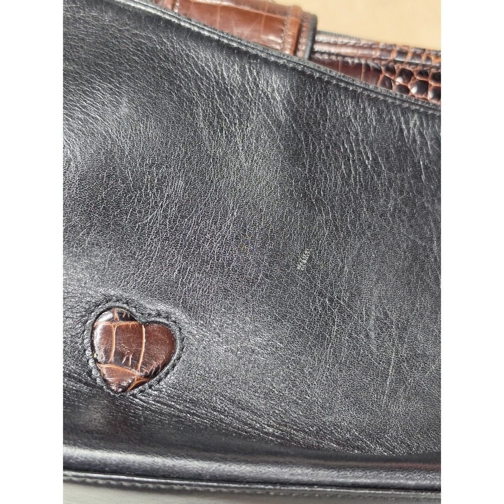 BRIGHTON Shoulder Bag Black Brown Leather Croc Embossed 12x9x3.75 Purse 3309 - Picture 10 of 15